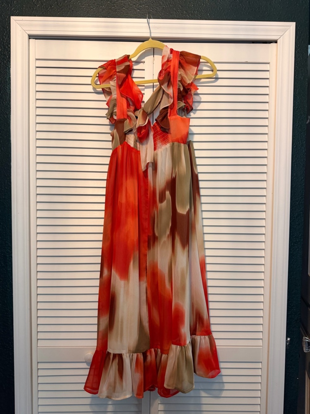 Banana Republic Red, Tan & Cream Ruffle-Neck Sleeveless Dress - Picture 3 of 6